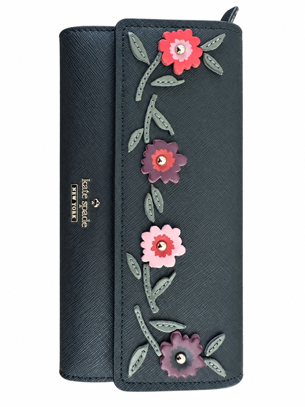 Kate Spade Black Floral Appliqué Trifold Wallet – Never Used